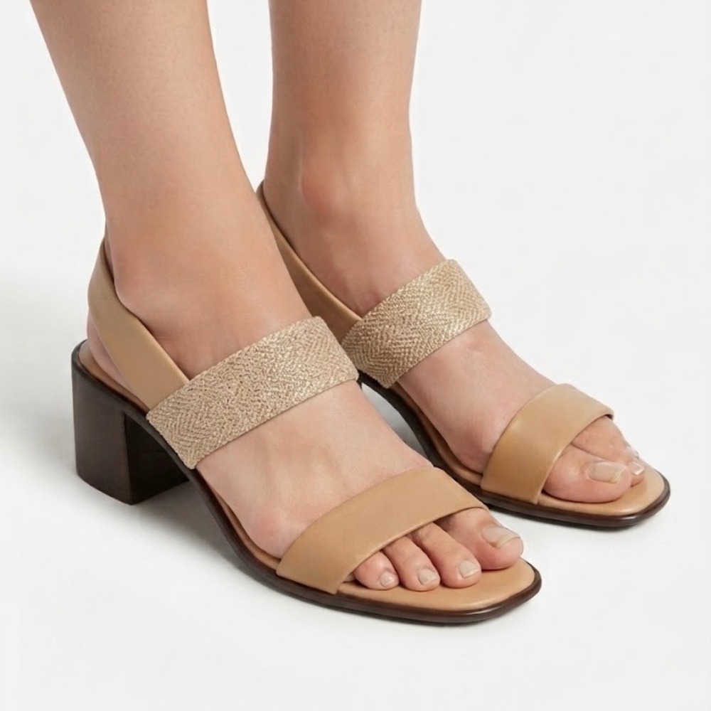 Contessa Aura-C Tan Woven Block Heel Slingback Sandals Made in Italy 8.5M